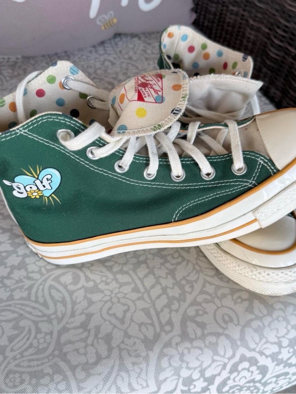 Converse - Women’s size 8 or Men’s size 6  High-Top Canvas  Polka Dot Lining